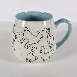 Meritage white and blue speckled llama ceramic coffee mug